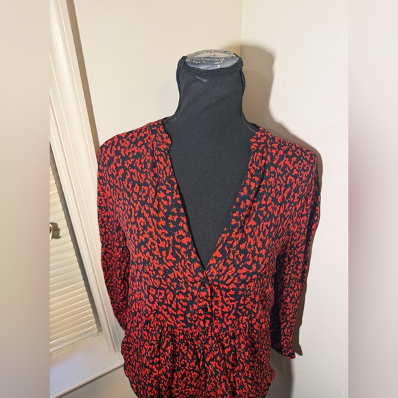 Zara Woman Premium Collection Red Cheetah Print Shirt Blouse Small - Picture 6 of 9